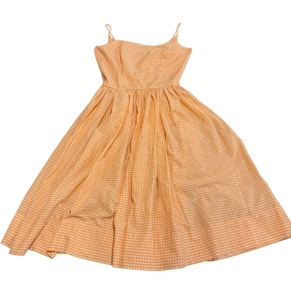 Vintage Charm of Hollywood Orange Gingham Sundress Spaghetti Strap Fit Flare 60s
